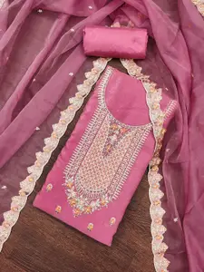 KIMISHA Floral Embroidered Beads And Stones Unstitched Dress Material