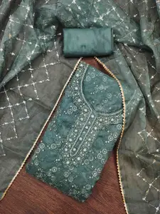 KIMISHA Floral Embroidered Beads And Stones Organza Unstitched Dress Material