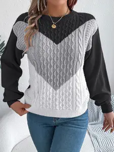 StyleCast x Revolte Women Cable Knit Colourblocked Pullover