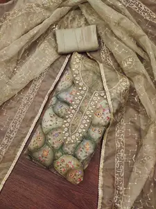 KIMISHA Floral Embroidered Beads And Stones Unstitched Dress Material