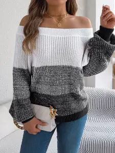 StyleCast x Revolte Women Off-Shoulder Colourblocked Pullover Sweaters