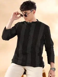 Anouk Black & White Geometric Band Collar Pure Cotton Straight Short Kurta