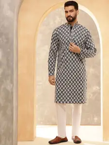 SOJANYA Floral Embroidered Mandarin Collar Thread Work Straight Kurta With Pyjamas