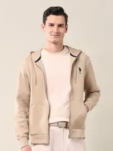 U.S. Polo Assn. Men Brand Logo Printed Hooded Front-Open Sweatshirt
