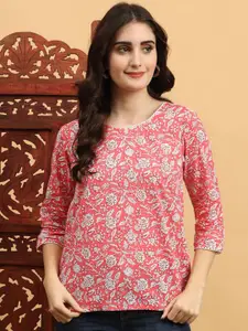 Anouk Rustic Women Floral Printed Gotta Patti Pure Cotton Gotta Patti Short Kurti