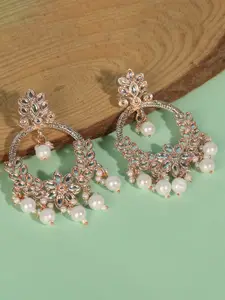 Anouk White Gold-Plated Artificial Beaded Contemporary Shaped Drop Earrings