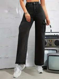 DressBerry Women Comfort Wide Leg High-Rise Light Fade Cargo Styles Stretchable Jeans