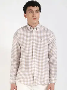 Tommy Hilfiger Men Button-Down Collar Gingham Checked Linen Casual Shirt