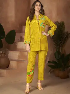 Krimmple Floral Printed Top With Trouser And Shirt