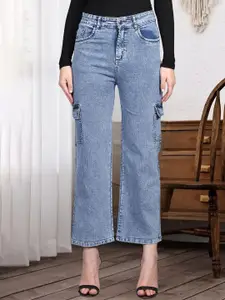 DressBerry Women Cotton Comfort Wide Leg High-Rise Light Fade Acid Wash Stretchable Jeans