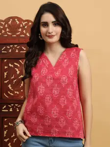 Anouk Rustic Ethnic Motifs Printed V-Neck Pure Cotton Short Kurti