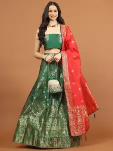 Meena Bazaar Floral Woven Design Semi-Stitched Lehenga & Unstitched Blouse With Dupatta