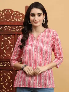 Anouk Rustic Printed Striped Pure Cotton Short Kurti