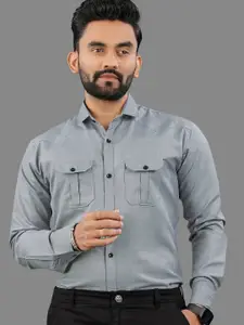 IKON FASHION Men Original Fit Spread Collar Solid Cotton Casual Shirt