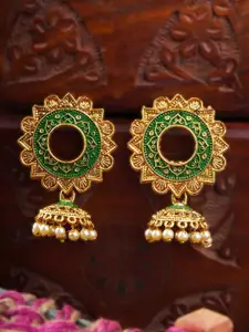 Anouk 24 CT Gold-Toned And Green Artificial Beaded Dome Shaped Jhumkas