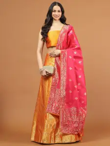 Meena Bazaar Floral Woven Design Semi-Stitched Lehenga & Unstitched Blouse With Dupatta