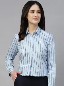 Hancock Women Classic Fit Spread Collar Vertical Striped Cotton Formal Shirt