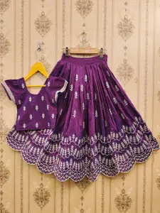 BAESD Girls Embroidered Sequinned Mukaish Ready to Wear Lehenga & Blouse