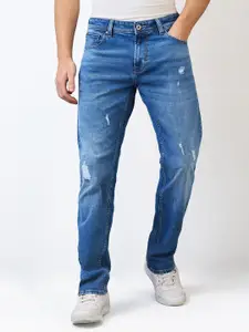 SPYKAR Men Comfort Fit Mid Rise Whiskers and Chevrons Cotton Mildly Distressed Jeans