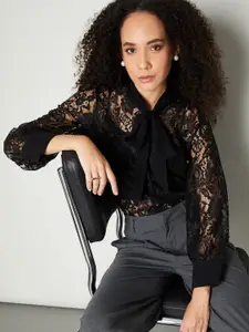 max Tie-Up Neck Bell Sleeve Top