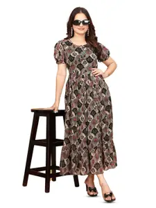 Anouk Floral Printed Puff Sleeve Maxi Dress