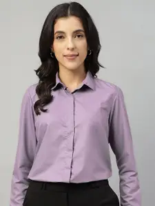 English Navy Women Smart Fit Spread Collar Solid Cotton Formal Shirt