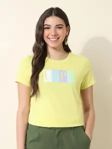 U.S. Polo Assn. Women Regular Fit Typography Printed Round Neck Cotton T-shirt