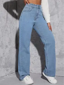 DressBerry Women Comfort Straight Fit High-Rise Light Fade Acid Wash Stretchable Jeans