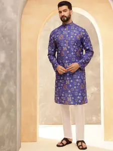 SOJANYA Geometric Printed Band Collar Straight Kurta With Pyjamas