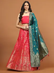 Meena Bazaar Floral Woven Design Semi-Stitched Lehenga & Unstitched Blouse With Dupatta