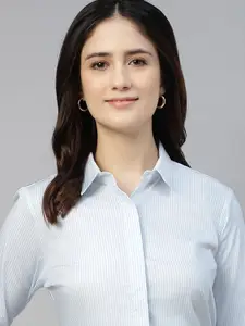 Hancock Women Classic Fit Spread Collar Vertical Striped Cotton Formal Shirt