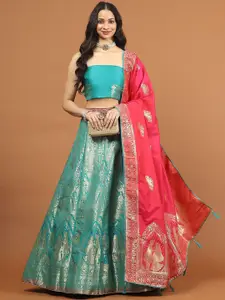 Meena Bazaar Floral Woven Design Semi-Stitched Lehenga & Unstitched Blouse With Dupatta