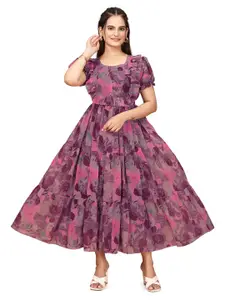 Anouk Floral Printed Puff Sleeve Maxi Dress