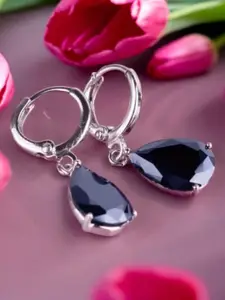 OOMPH Silver-Plated Cubic Zirconia Studded Teardrop Shaped Drop Earrings