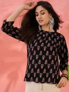 Sangria Women Printed Round Neck Top