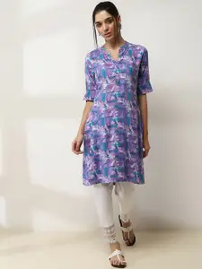 Rangriti Floral Printed Mandarin Collar Straight Kurta