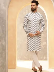 SOJANYA Floral Embroidered Mandarin Collar Thread Work Straight Kurta With Pyjamas