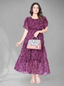 Anouk Abstract Printed Ruffles Flutter Sleeve Tiered Georgette Maxi Dress