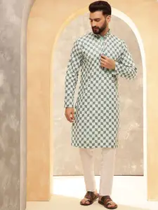 SOJANYA Floral Embroidered Mandarin Collar Straight Kurta With Pyjamas