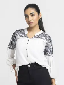 SHAYE Women Smart Relaxed Fit Mandarin Collar Floral Printed Casual Shirt
