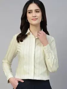 Hancock Women Classic Fit Spread Collar Vertical Striped Cotton Formal Shirt