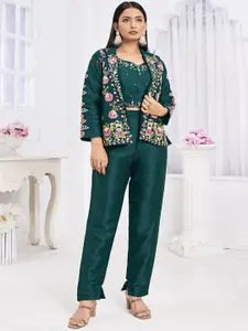 Krimmple Floral Embroidered Top With Trouser And Jacket