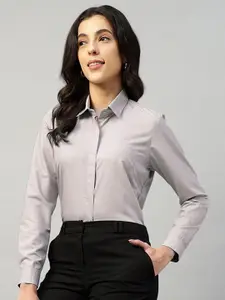 English Navy Women Smart Fit Spread Collar Solid Cotton Formal Shirt