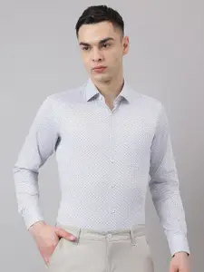 Richlook Men Comfort Slim Fit Spread Collar Geometric Printed Cotton Formal Shirt