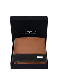 URBAN FOREST Men Brand Logo Colourblocked RFID Leather Two Fold Wallet
