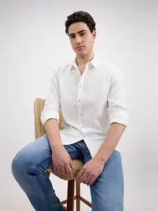 Pepe Jeans Men Spread Collar Solid Cotton Casual Shirt