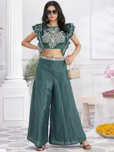 Krimmple Floral Embellished Top With Palazzo