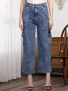 DressBerry Women Comfort Wide Leg High-Rise Light Fade Acid Wash Stretchable Jeans