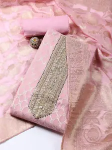 Meena Bazaar Floral Woven Design Zari Work Art Silk Unstitched Dress Material