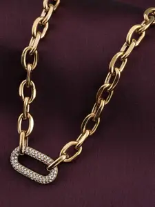 PALMONAS Gold-Plated Stainless Steel CZ Studded Waterproof & Anti-Tarnish Link Necklace